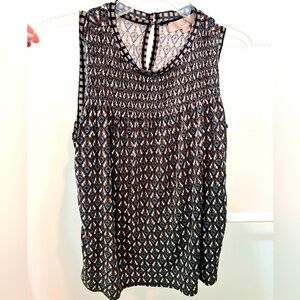 LOFT Smocked Black and White Women's Sleeveless Flowy Top
